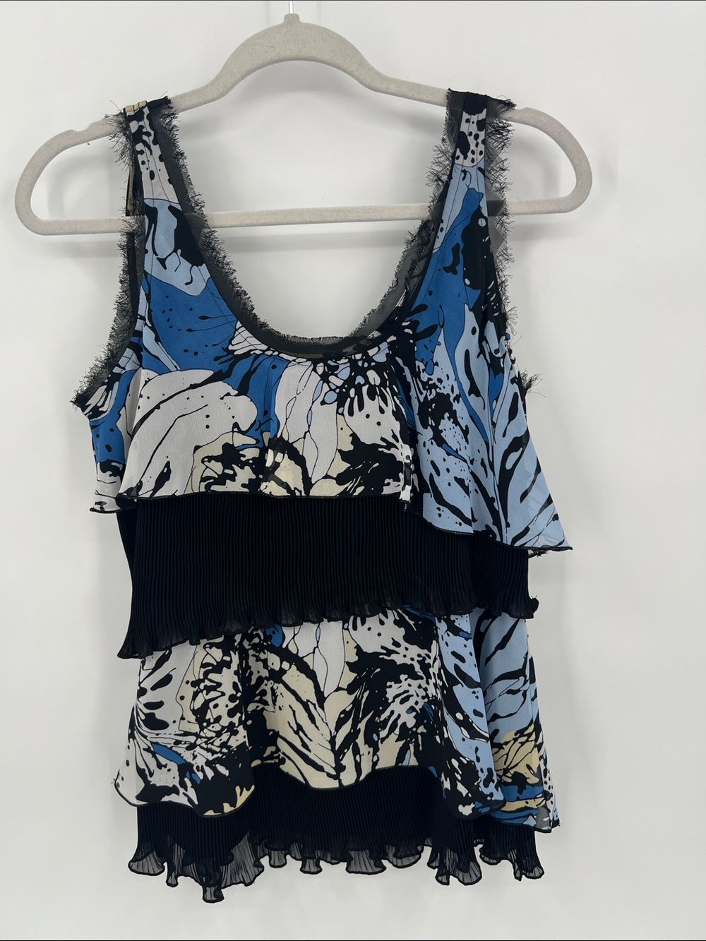 Piano Blue Floral Layered Ruffled Tank Top